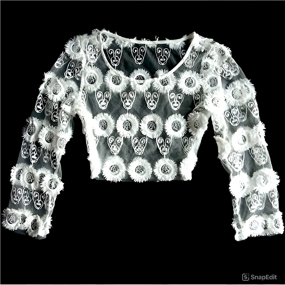 FOR LOVE & LEMONS White Lace Mesh Crop Top XXS XXSP